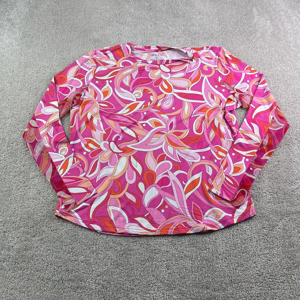 IBKUL Top Womens XL Pink Floral Long Sleeve UV Protection Mesh Sleeves Golf